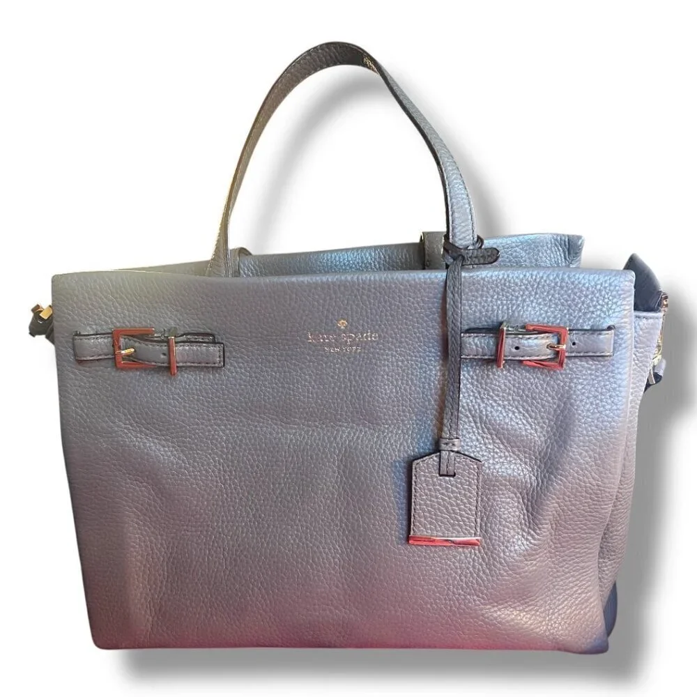 Authentic Vintage Kate Spade New York Gray Grey Pebbled Leather Handbag Purse